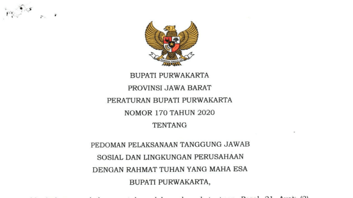Peraturan Bupati Purwakarta Nomor 170 Tahun 2020